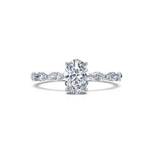 Tal Lab&nbsp;-&nbsp;Solitaire platine diamant de synthèse ovale & navette #1