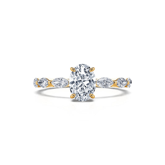 Tal Lab - Solitaire or jaune diamant de synthèse ovale & navette #1