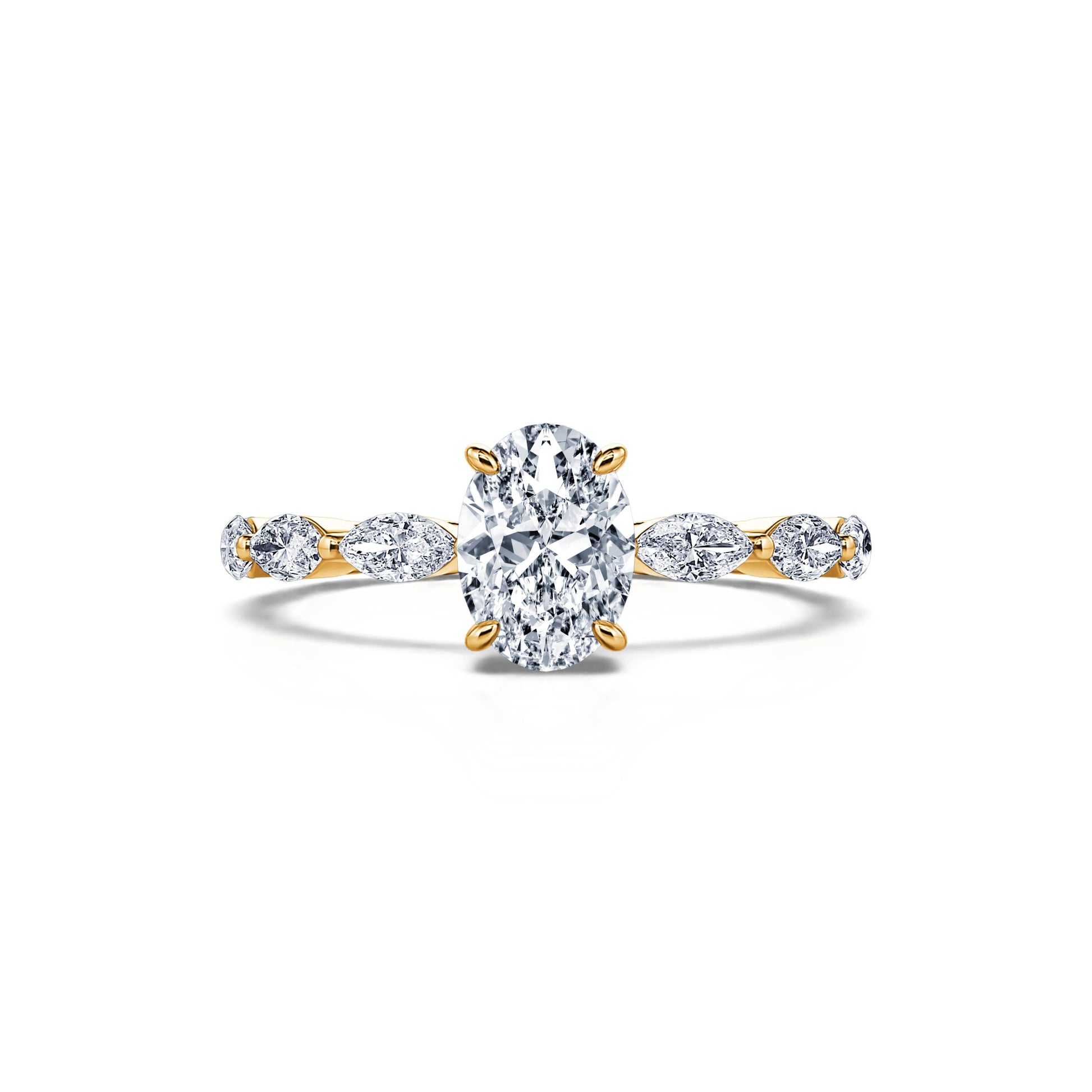 Solitaire or jaune diamant de synthèse ovale & navette Tal Lab 1
