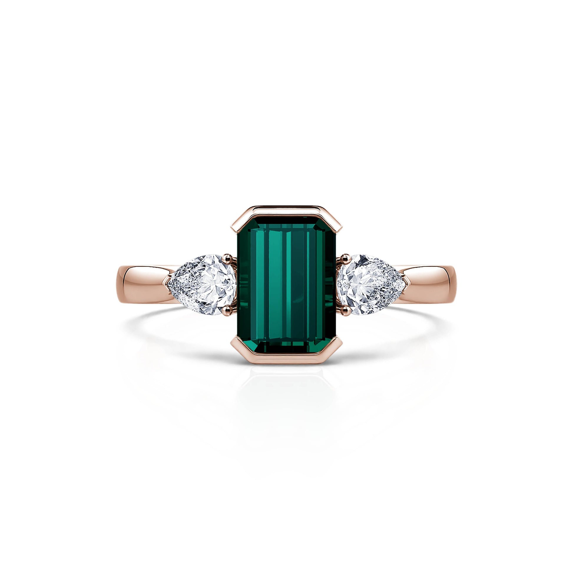 Bague de fiançailles or roseTourmaline verte émeraude et diamants de synthèses poires Esmée Tourmaline verte 1