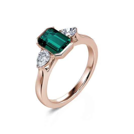 Esmée Tourmaline verte&nbsp;-&nbsp;Bague de fiançailles or roseTourmaline verte émeraude et diamants de synthèses poires #2