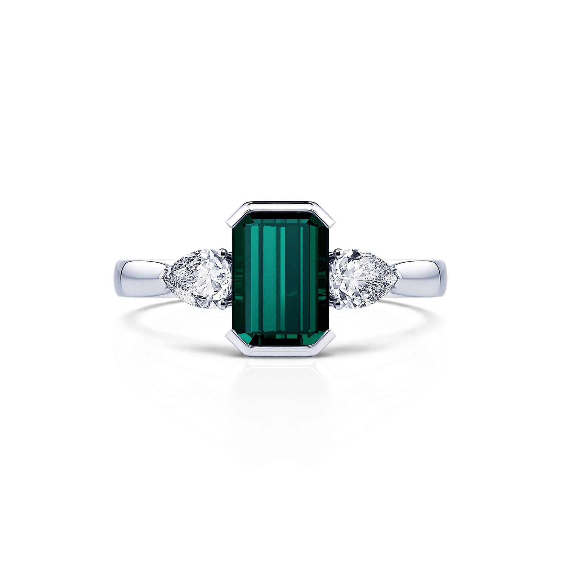 Bague de fiançailles platine Tourmaline verte émeraude et diamants de synthèses poires Esmée Tourmaline verte 1
