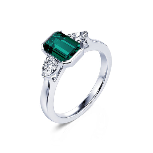 Esmée Tourmaline verte&nbsp;-&nbsp;Bague de fiançailles platine Tourmaline verte émeraude et diamants de synthèses poires #2