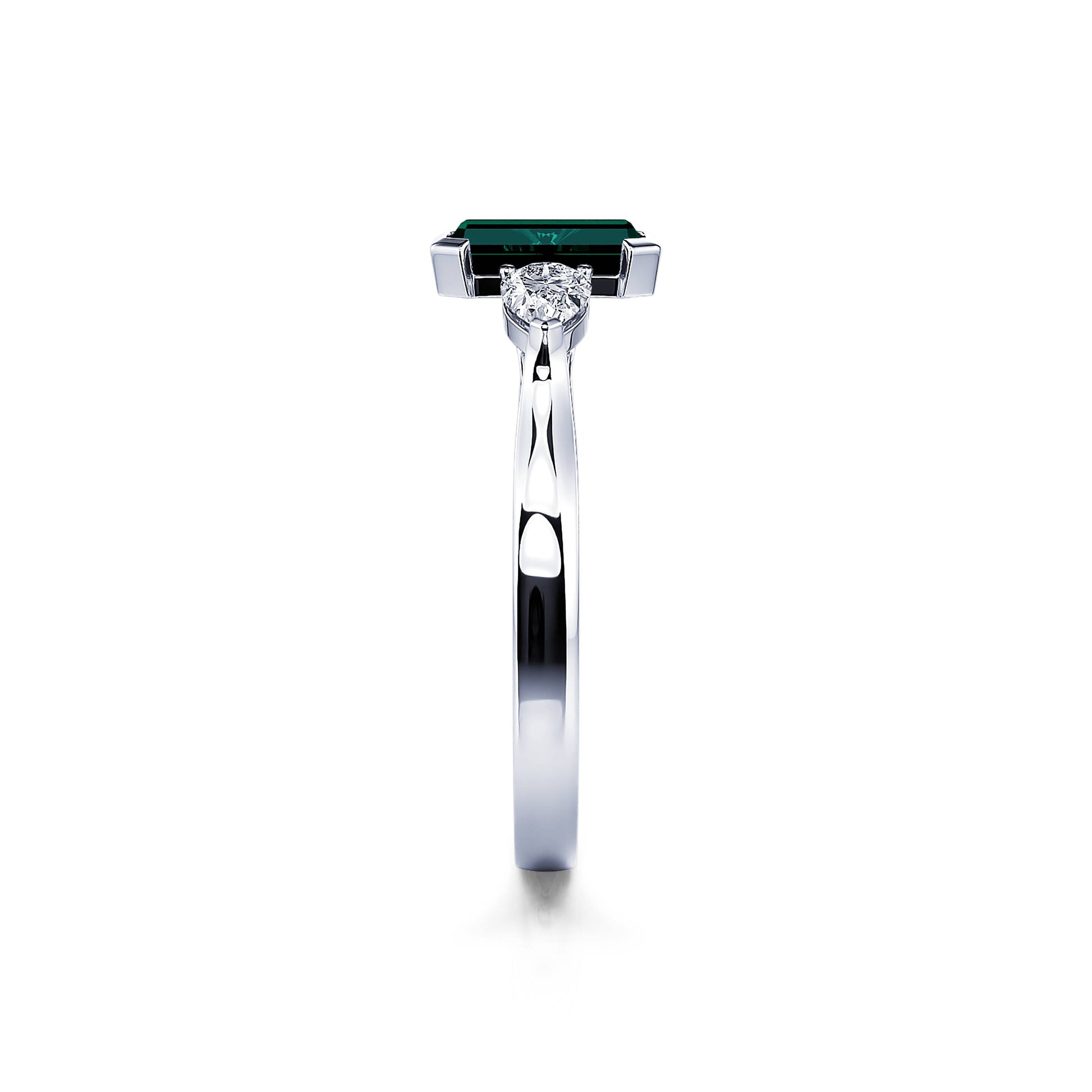 Bague de fiançailles platine Tourmaline verte émeraude et diamants de synthèses poires Esmée Tourmaline verte 3