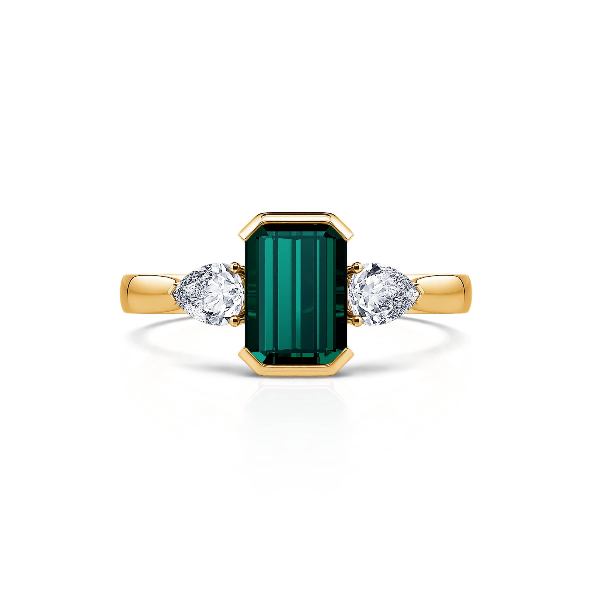 Bague de fiançailles or jaune Tourmaline verte émeraude et diamants de synthèses poires Esmée Tourmaline verte 1