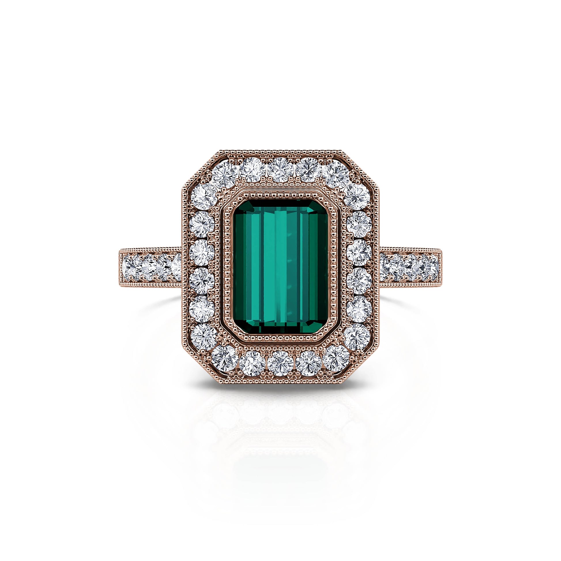 Bague de fiançailles diamant or rose et tourmaline verte taille émeraude Victoire Tourmaline Verte 1