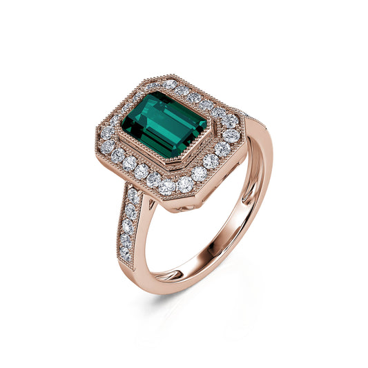 Victoire Tourmaline Verte&nbsp;-&nbsp;Bague de fiançailles diamant or rose et tourmaline verte taille émeraude #2