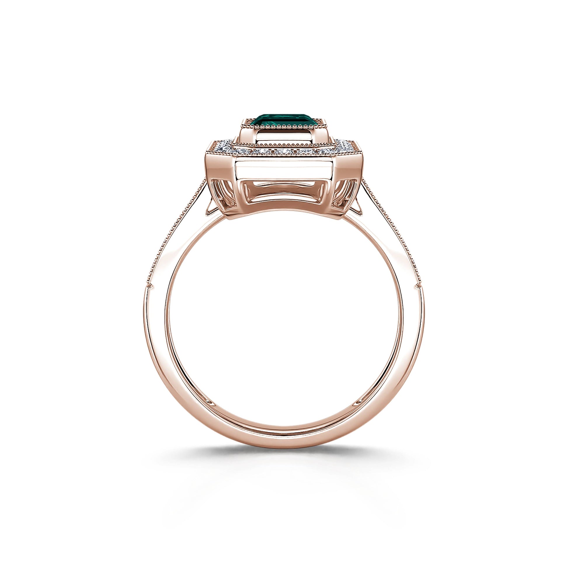 Bague de fiançailles diamant or rose et tourmaline verte taille émeraude Victoire Tourmaline Verte 4