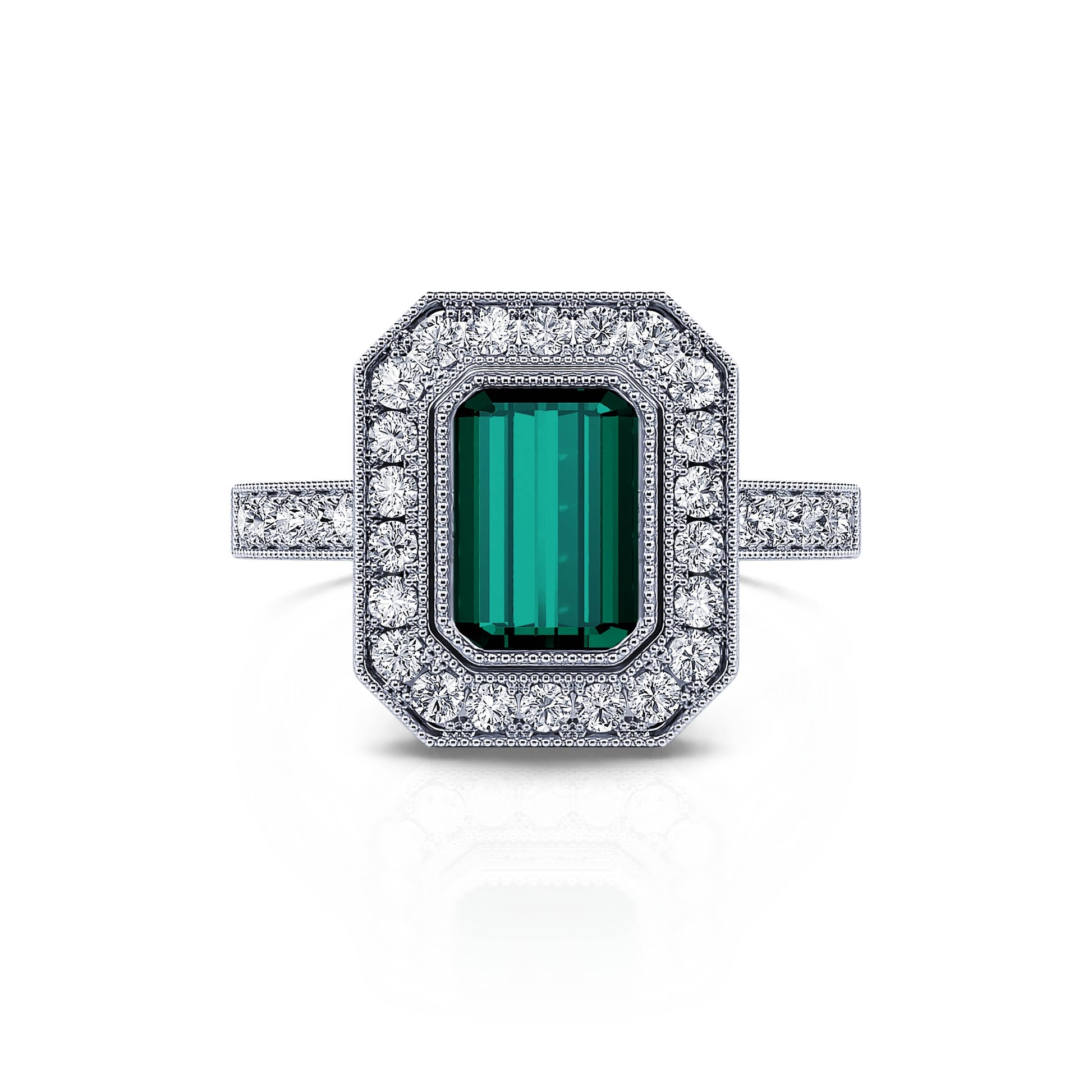 Bague de fiançailles diamant platine et tourmaline verte taille émeraude Victoire Tourmaline Verte 1