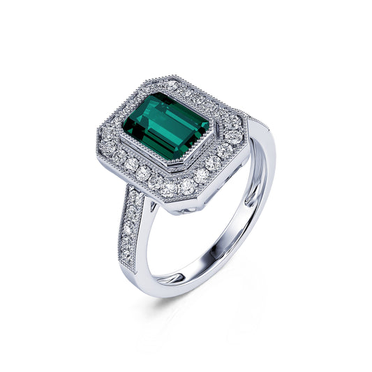 Victoire Tourmaline Verte&nbsp;-&nbsp;Bague de fiançailles diamant platine et tourmaline verte taille émeraude #2