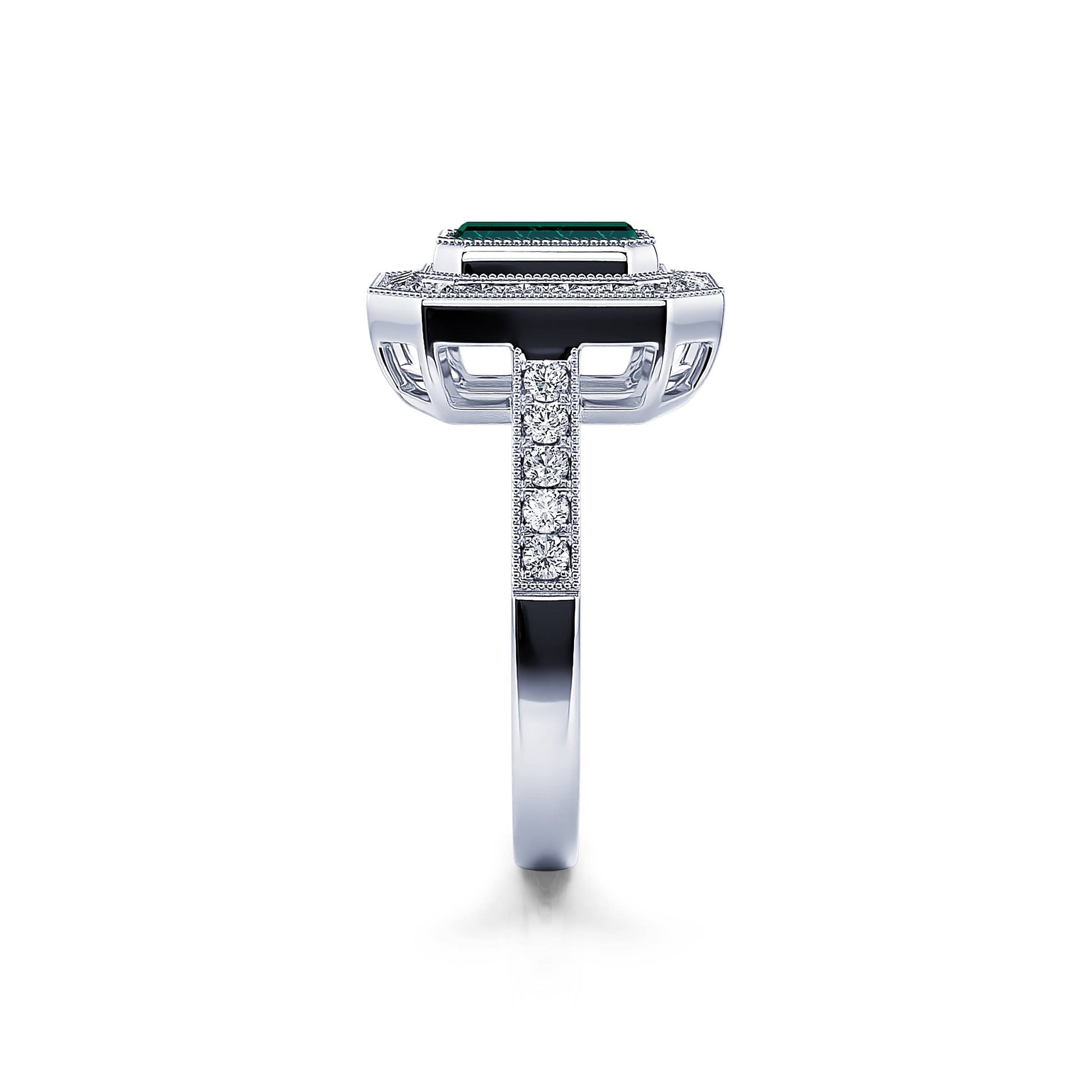 Bague de fiançailles diamant platine et tourmaline verte taille émeraude Victoire Tourmaline Verte 3
