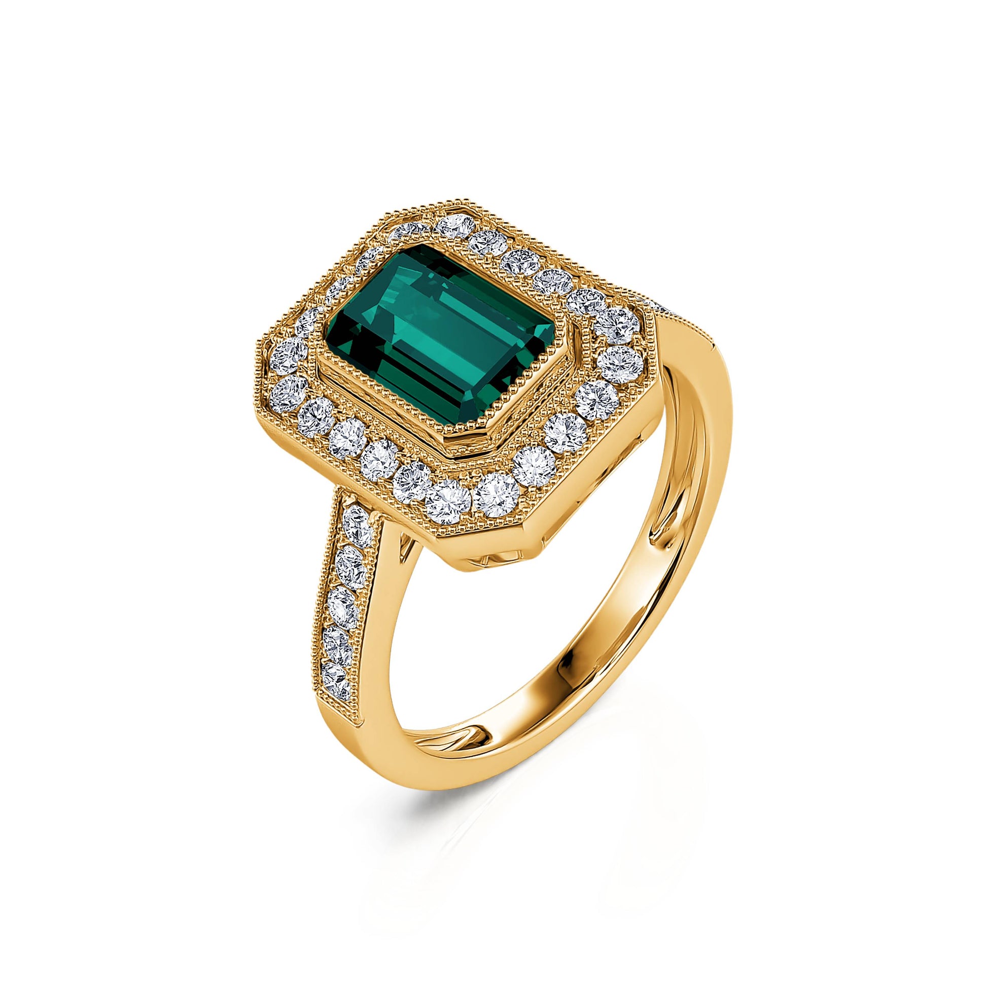 Bague de fiançailles diamant or jaune et tourmaline verte taille émeraude Victoire Tourmaline Verte 2