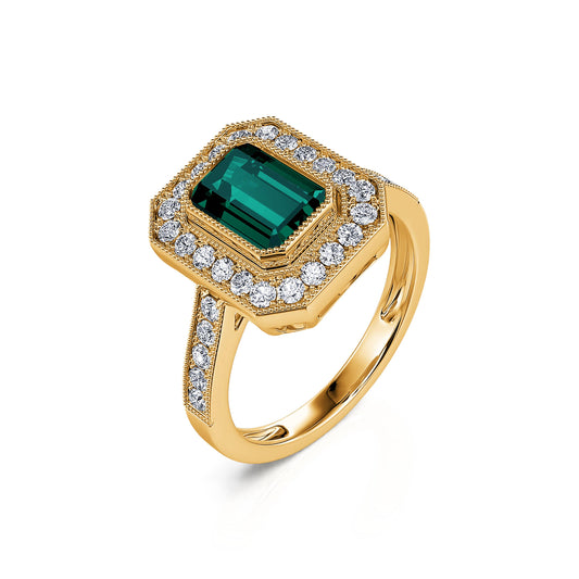 Victoire Tourmaline Verte&nbsp;-&nbsp;Bague de fiançailles diamant or jaune et tourmaline verte taille émeraude #2