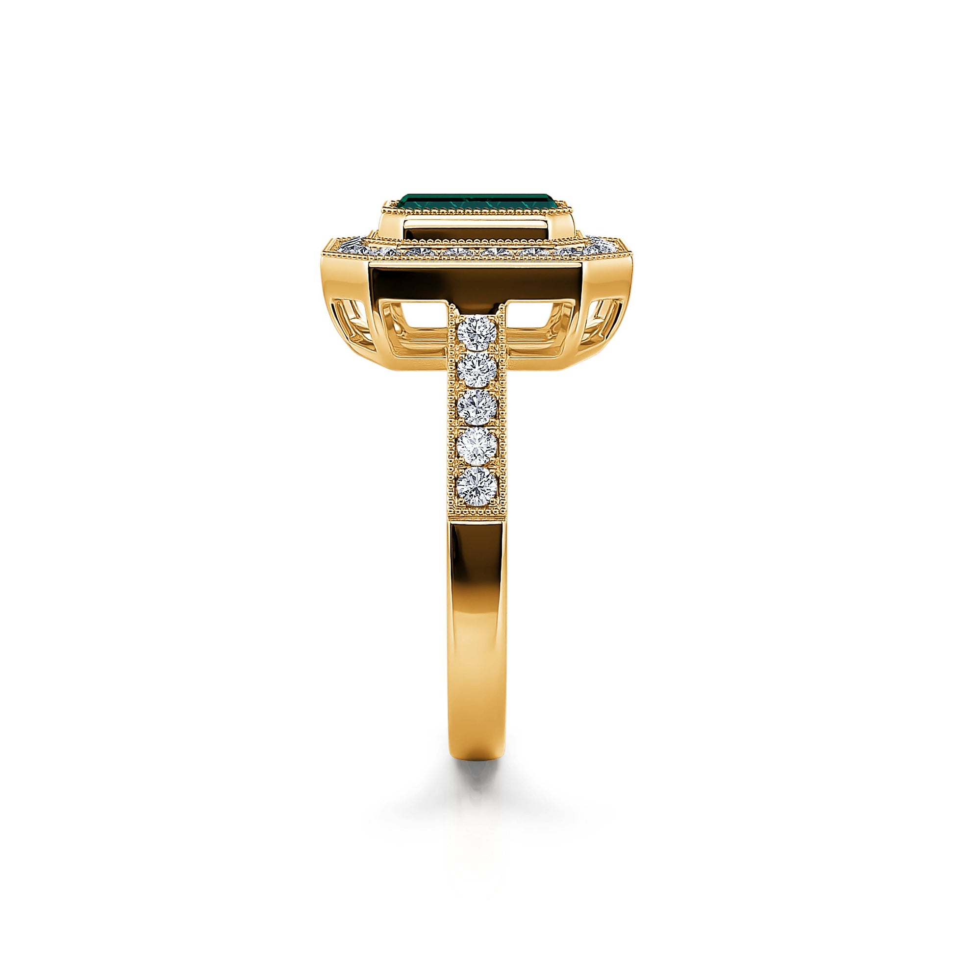 Bague de fiançailles diamant or jaune et tourmaline verte taille émeraude Victoire Tourmaline Verte 3