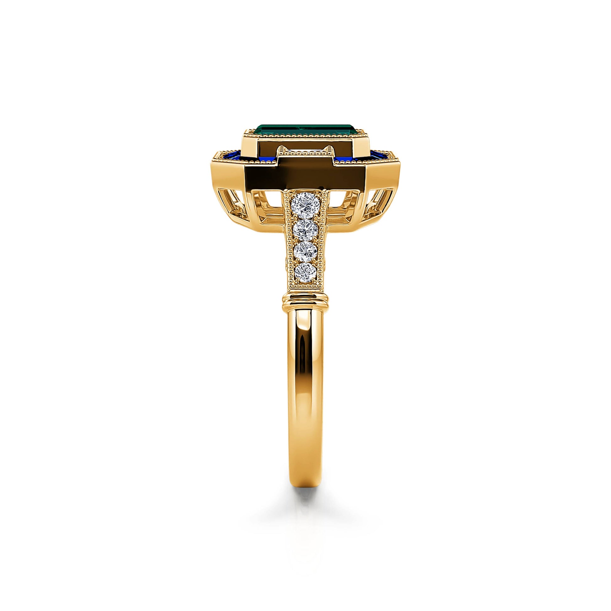 Bague tourmaline verte taille émeraude, saphirs et diamants de synthèses Horthense Tourmaline Verte 3
