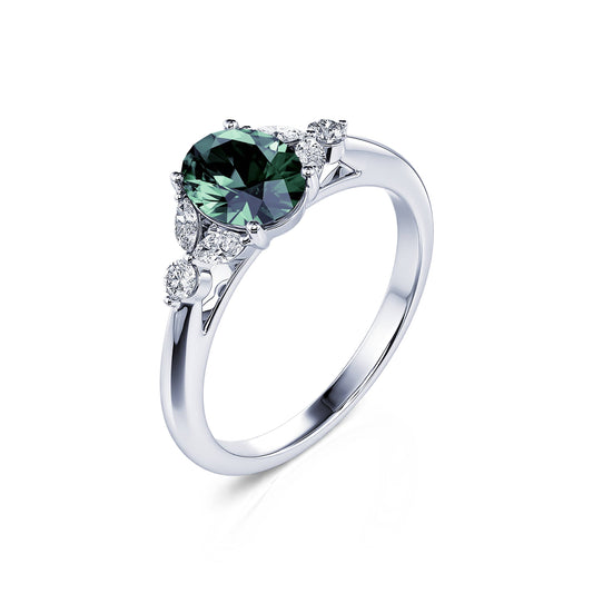 Megane Saphir Vert&nbsp;-&nbsp;Bague en platine saphir vert et diamant #2