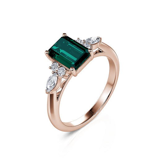 Ciara Tourmaline Verte&nbsp;-&nbsp;Bague de fiançailles en or rose, tourmaline verte et diamant #2