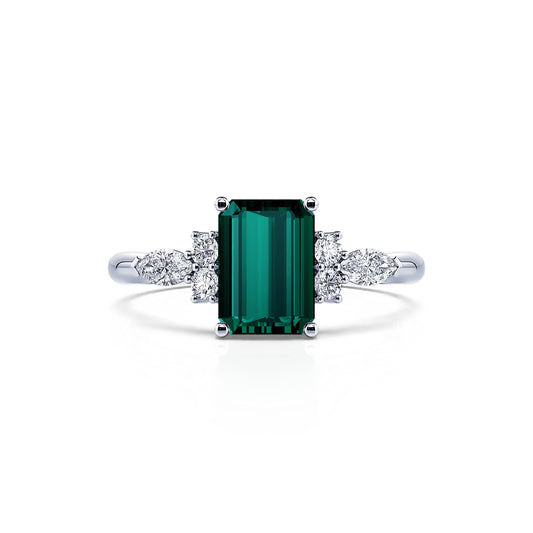 Ciara Tourmaline Verte&nbsp;-&nbsp;Bague de fiançailles en platine, tourmaline verte et diamant #1
