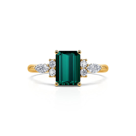 Ciara Tourmaline Verte - Bague de fiançailles en or jaune, tourmaline verte et diamant #1
