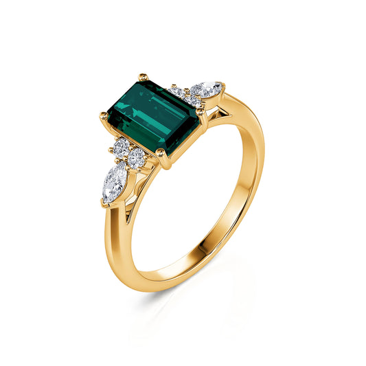 Ciara Tourmaline Verte&nbsp;-&nbsp;Bague de fiançailles en or jaune, tourmaline verte et diamant #2