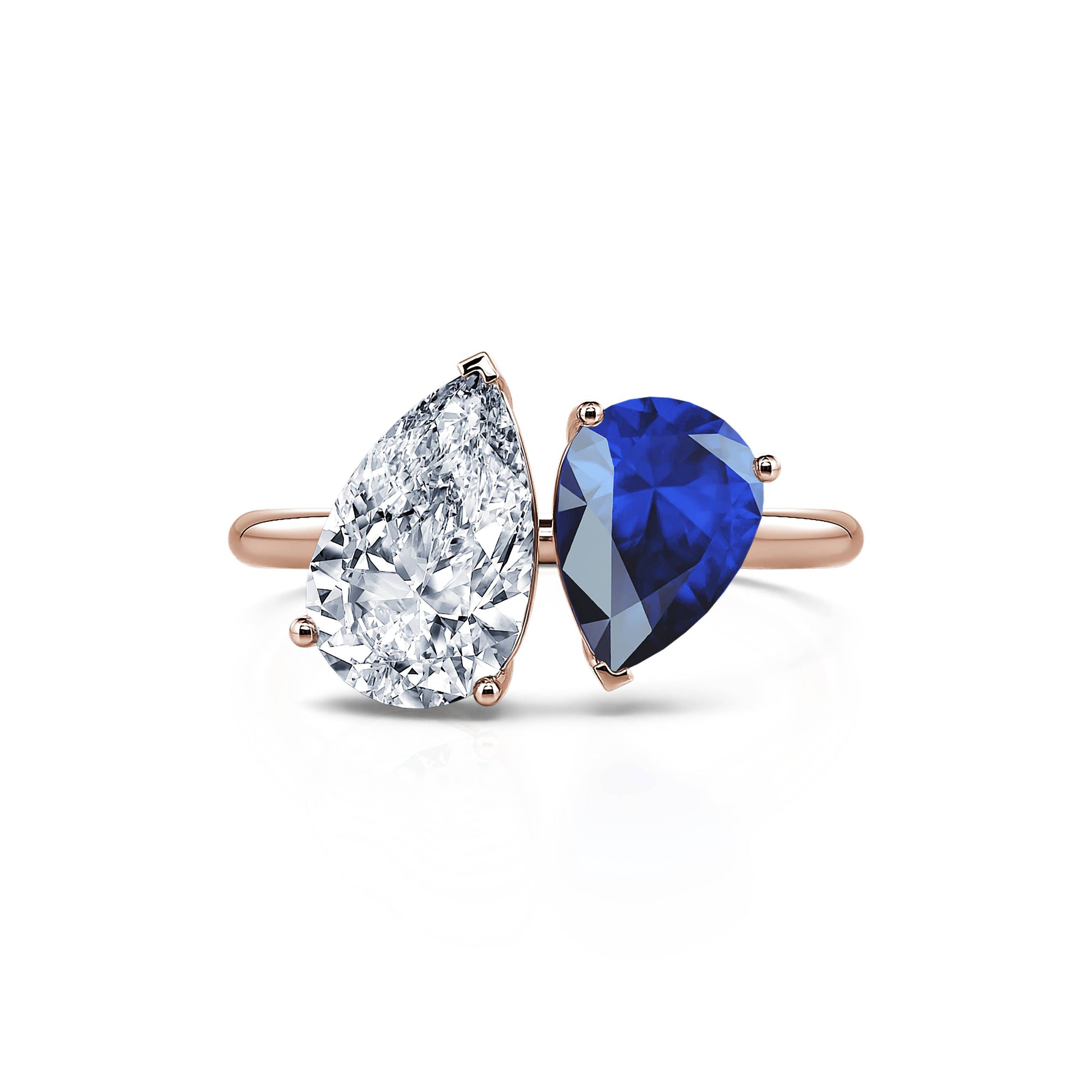 Bague Toi & Moi diamant de synthèse et Saphir en Or rose Dua Saphir 1