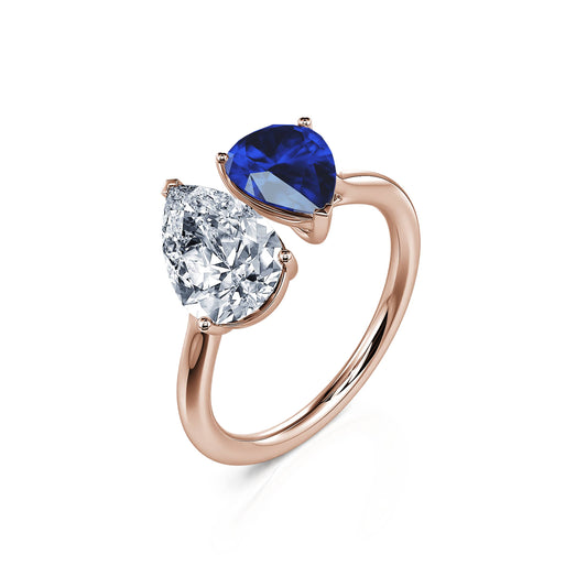 Dua Saphir&nbsp;-&nbsp;Bague Toi & Moi diamant de synthèse et Saphir en Or rose #2