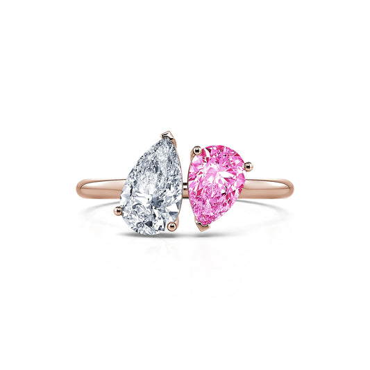 Dua Spinelle Rose - Bague Toi & Moi diamant de synthèse et Spinelle rose en Or rose #1