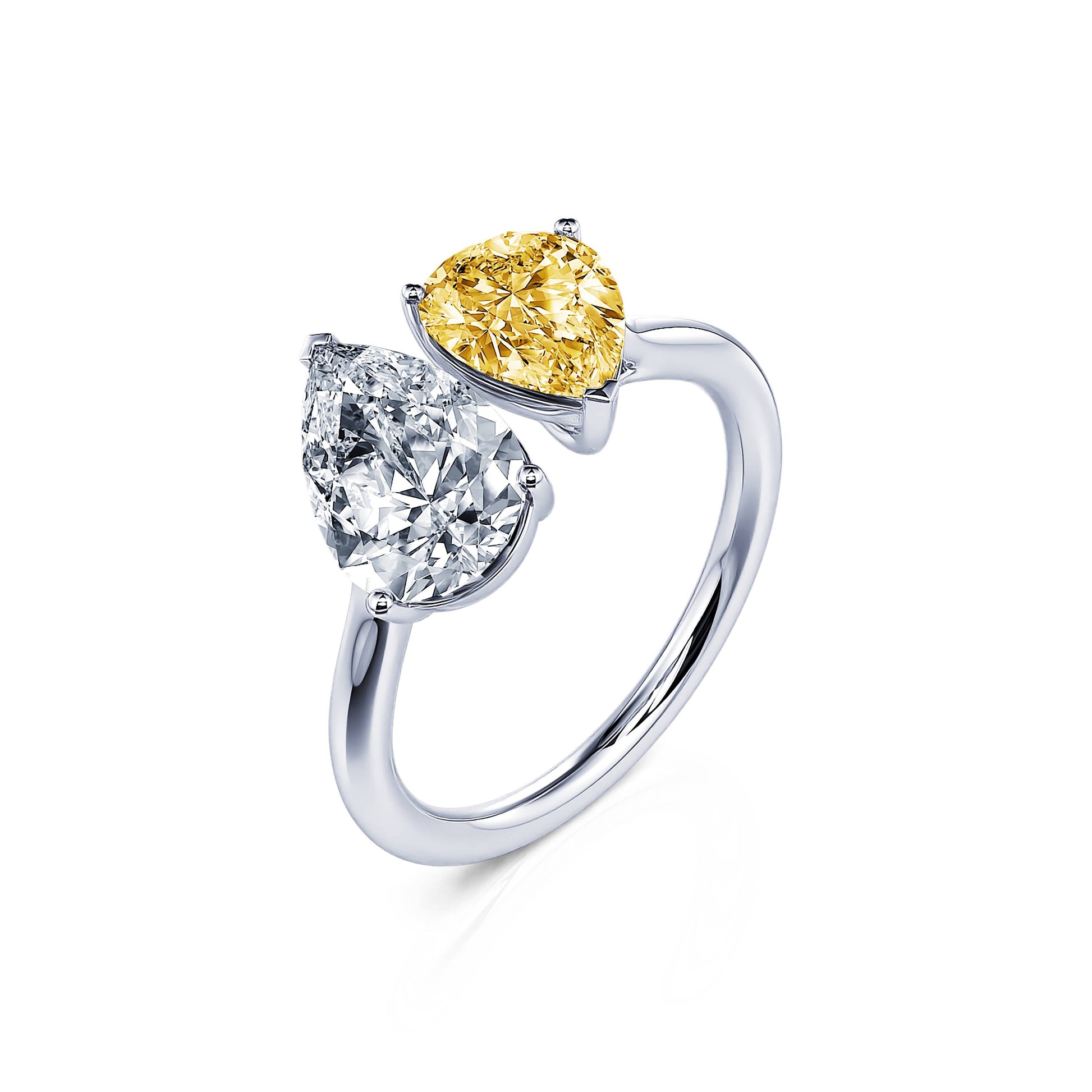 Bague Toi & Moi diamants de synthèse en Platine Dua Diamant Jaune 2