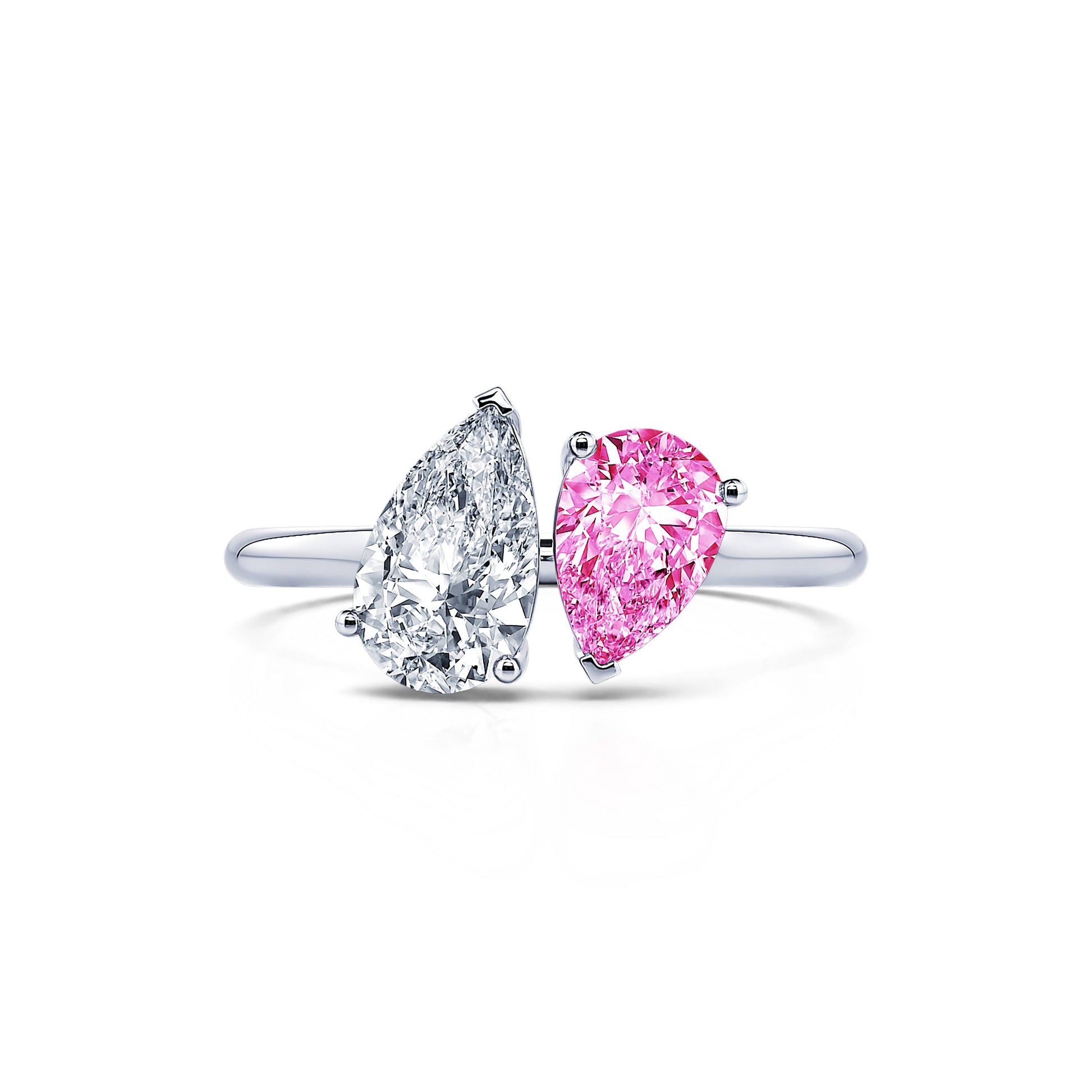 Bague Toi & Moi diamant de synthèse et Spinelle rose en Platine Dua Spinelle Rose 1