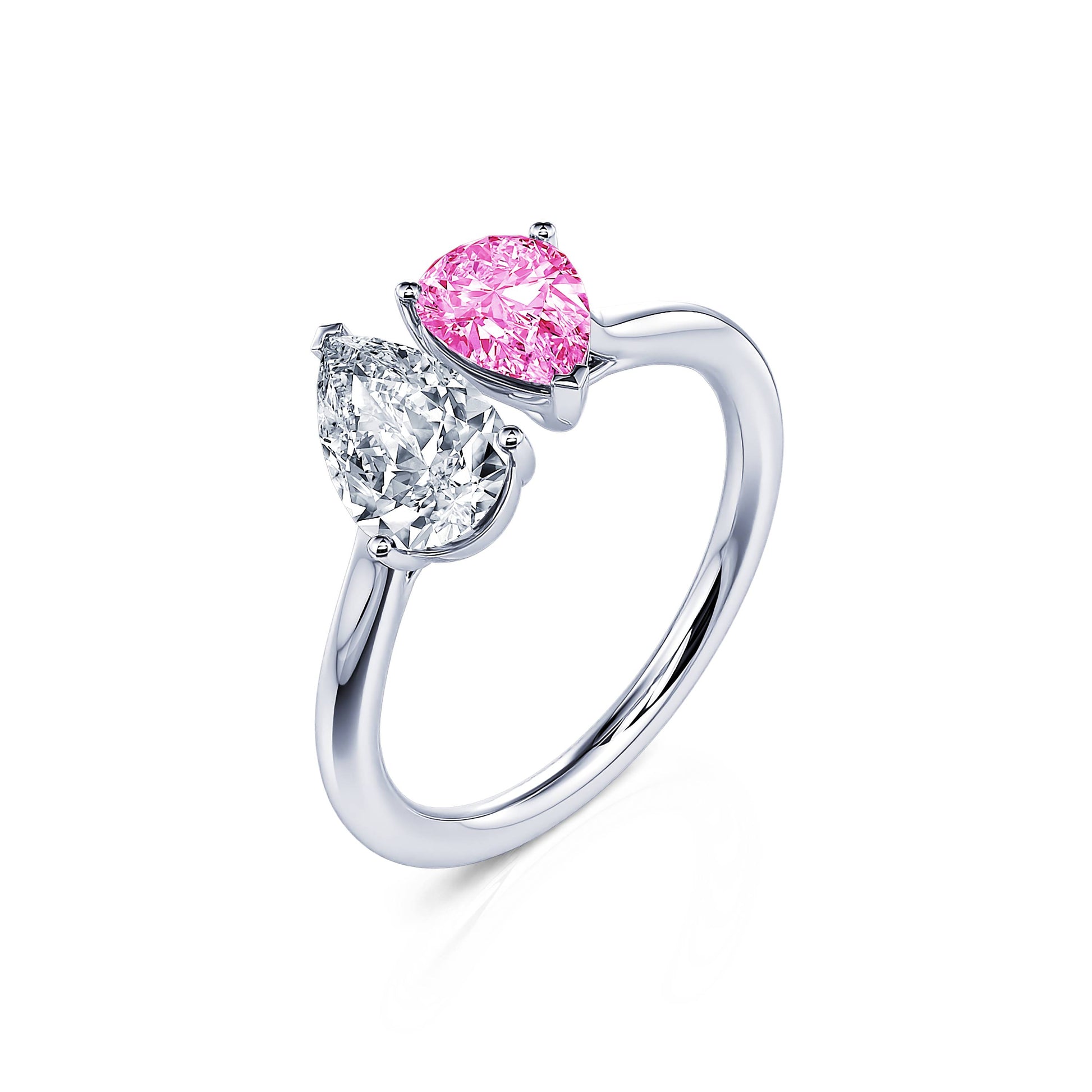 Bague Toi & Moi diamant de synthèse et Spinelle rose en Platine Dua Spinelle Rose 2