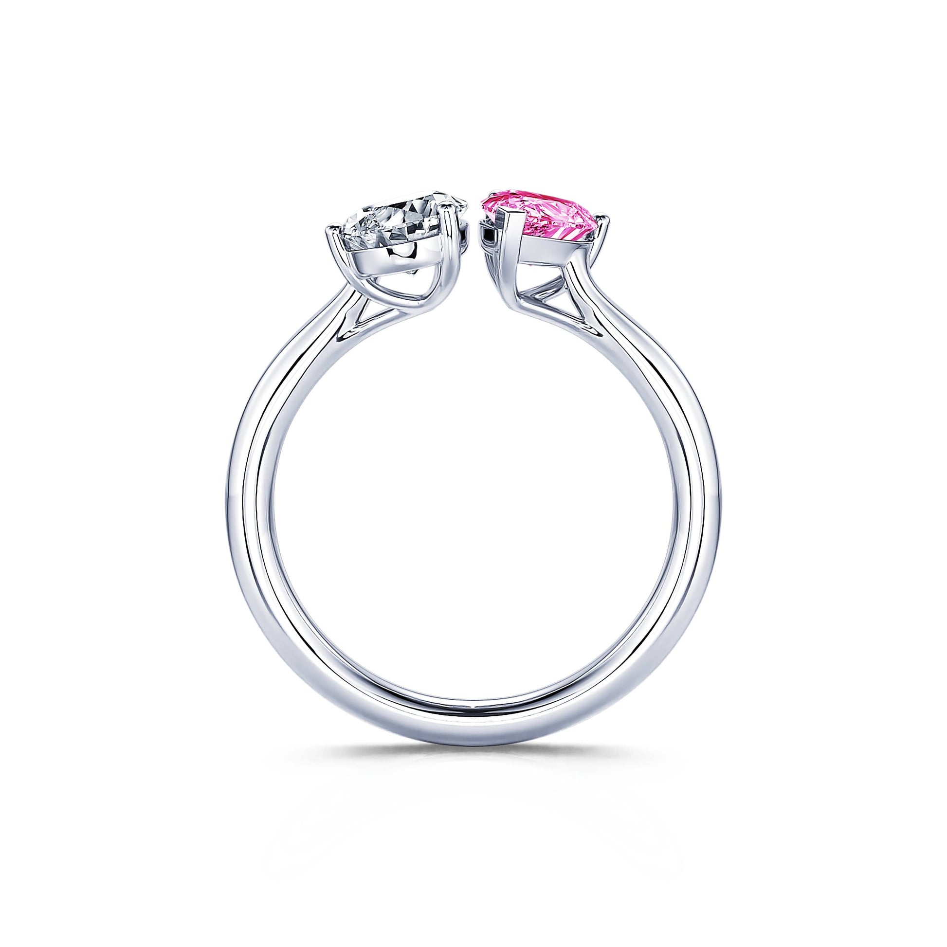 Bague Toi & Moi diamant de synthèse et Spinelle rose en Platine Dua Spinelle Rose 3