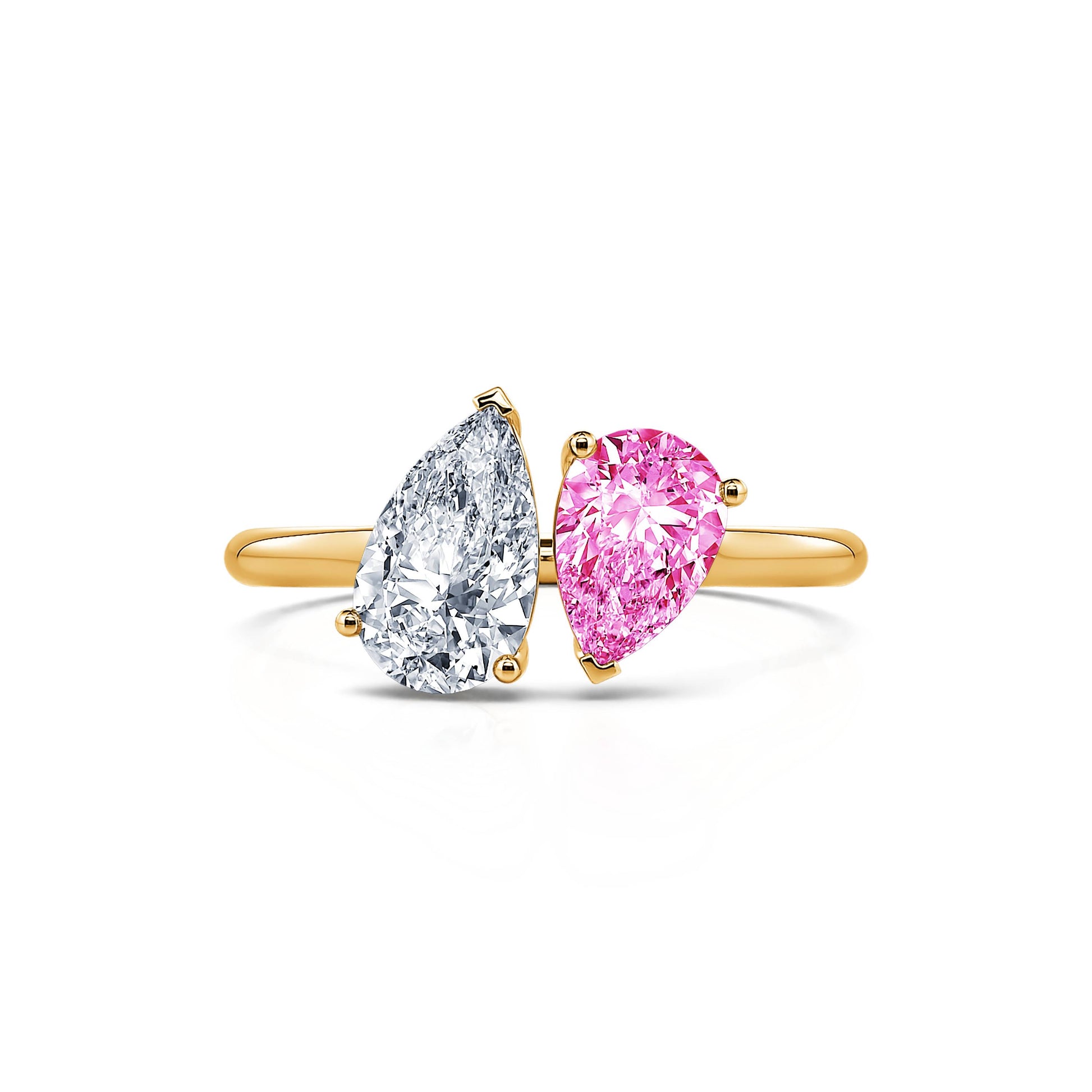 Bague Toi & Moi diamant de synthèse et Spinelle rose en Or jaune Dua Spinelle Rose 1