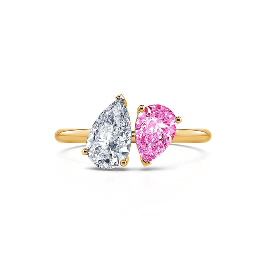 Dua Spinelle Rose&nbsp;-&nbsp;Bague Toi & Moi diamant de synthèse et Spinelle rose en Or jaune #1