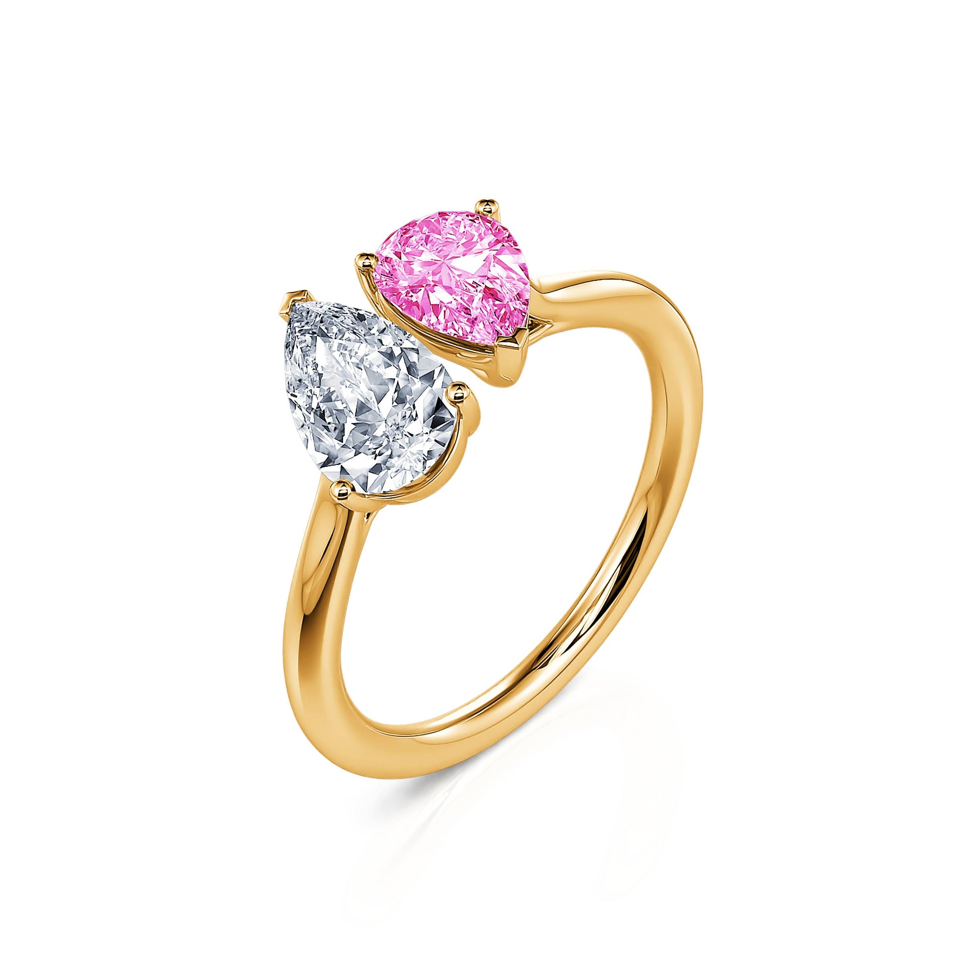 Bague Toi & Moi diamant de synthèse et Spinelle rose en Or jaune Dua Spinelle Rose 2