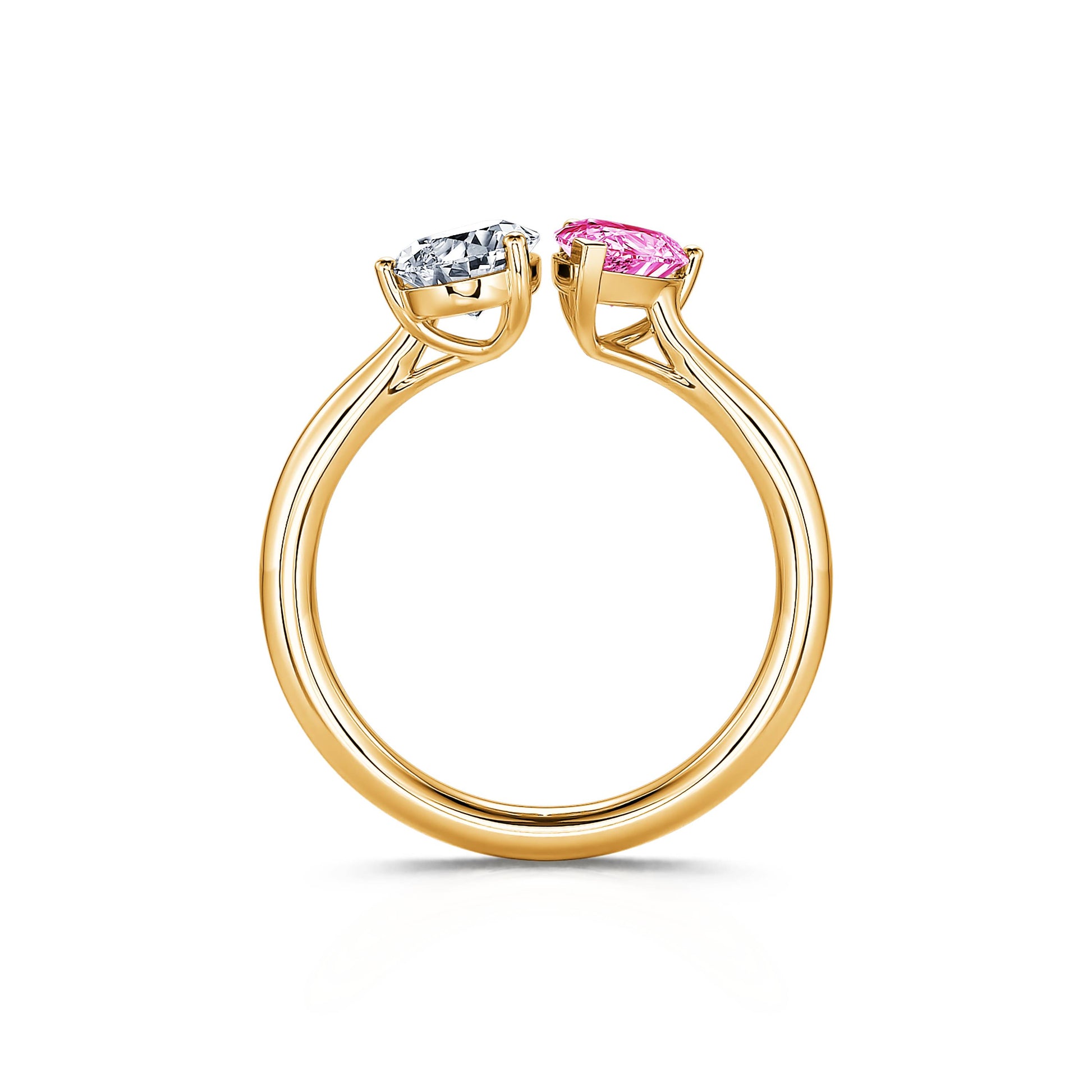 Bague Toi & Moi diamant de synthèse et Spinelle rose en Or jaune Dua Spinelle Rose 3