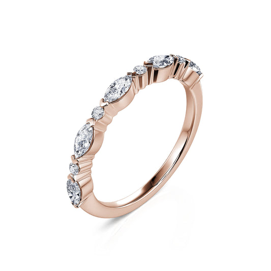 Liel - Alliance demi tour or rose diamant navette & rond #2