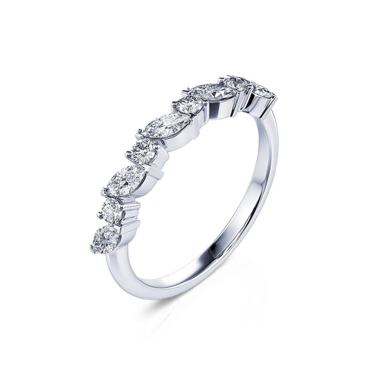 Coral&nbsp;-&nbsp;Alliance demi tour platine diamant navette & rond #2