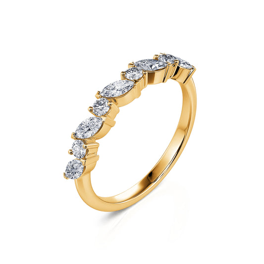 Coral&nbsp;-&nbsp;Alliance demi tour or jaune diamant navette & rond #2