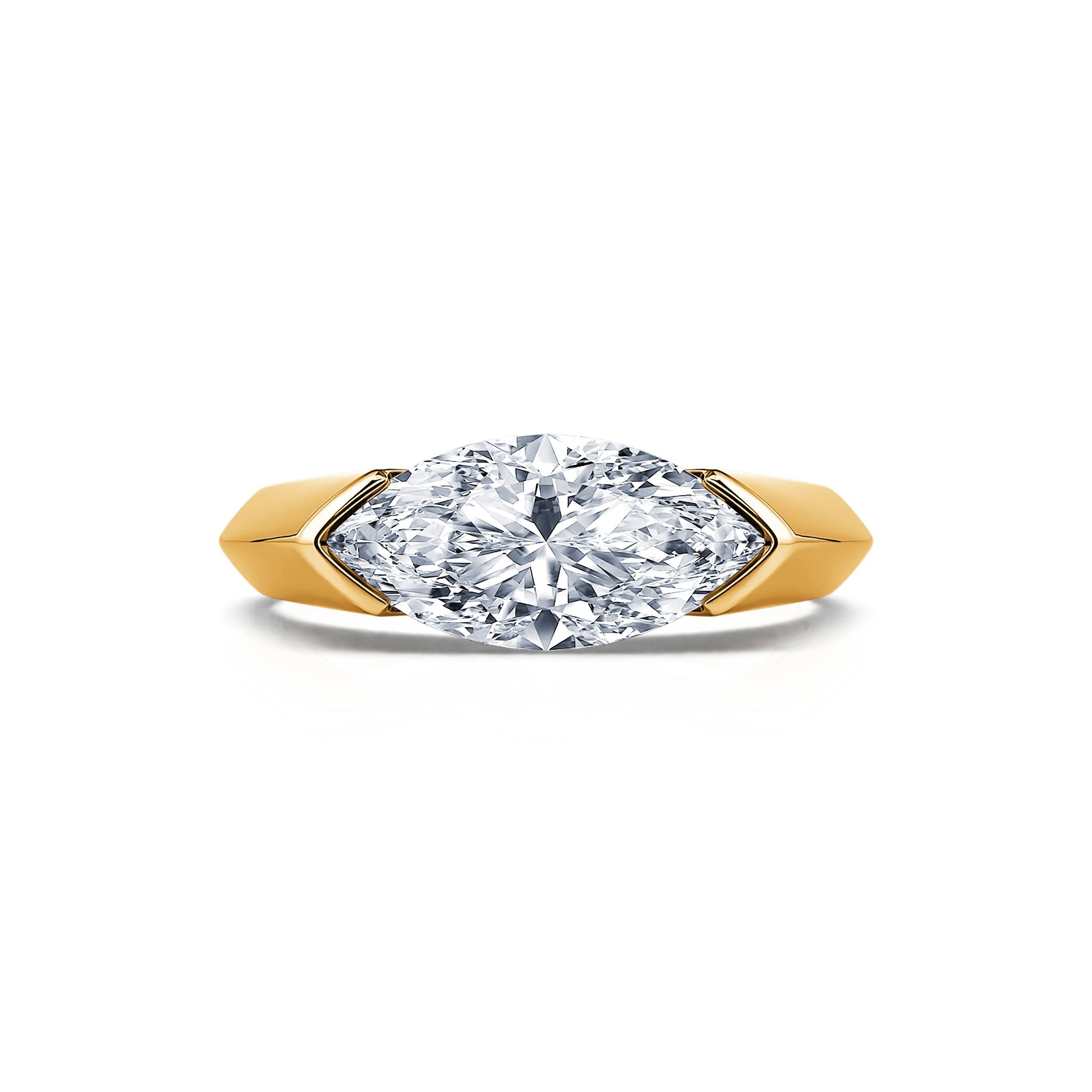 Solitaire en or jaune diamant de synthèse marquise Ora Lab 1
