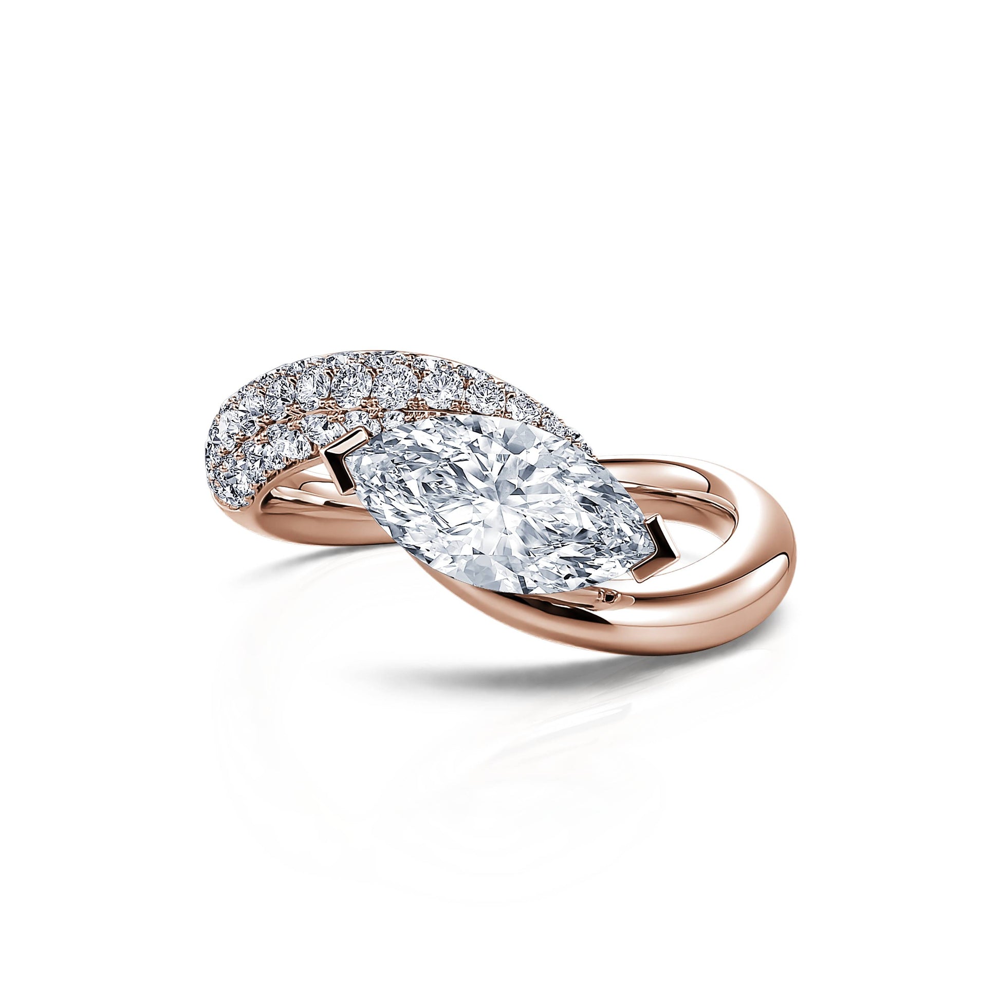 Solitaire en or rose diamant de synthèse marquise Bluma Lab 1