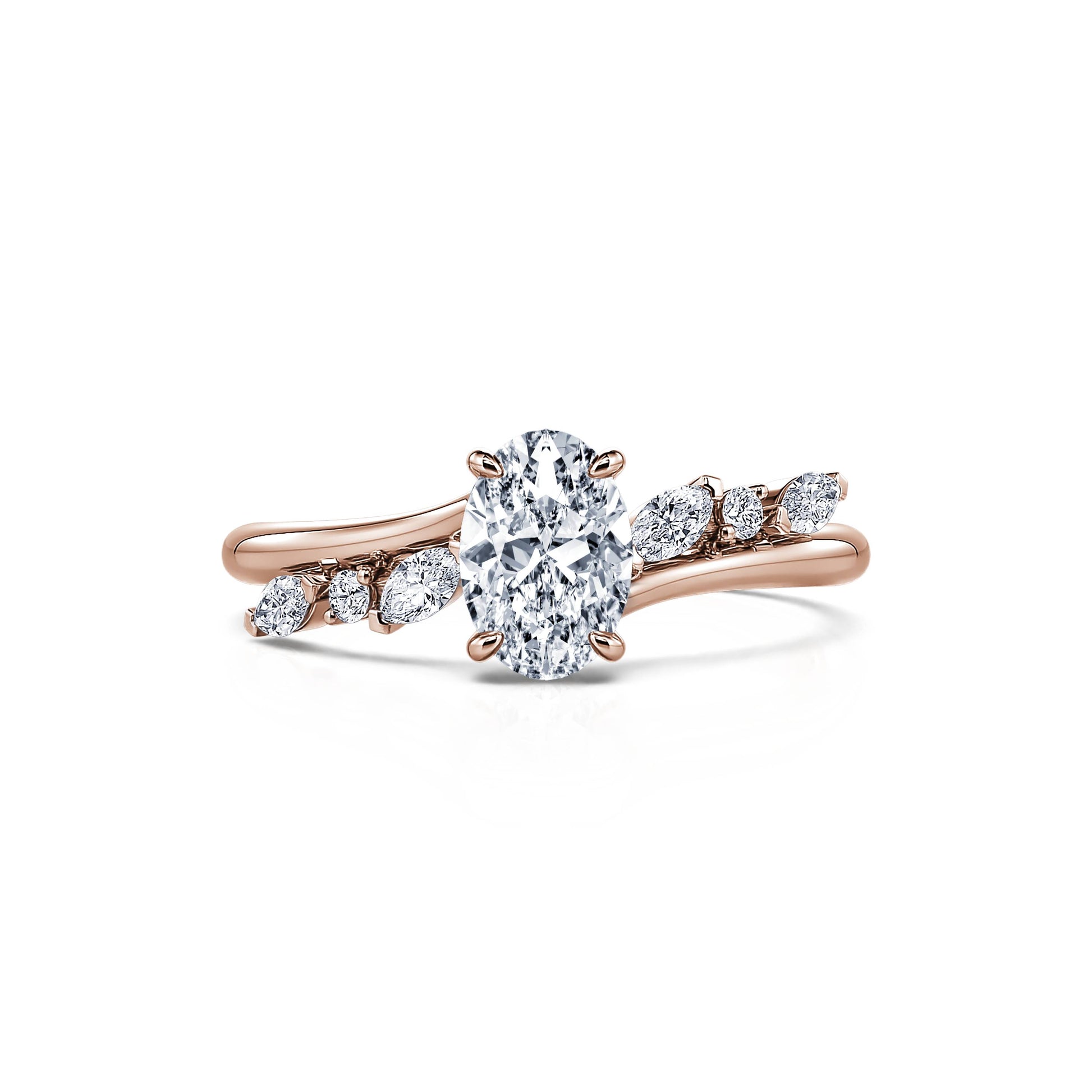 Solitaire or rose diamant ovale & navette Elona 1