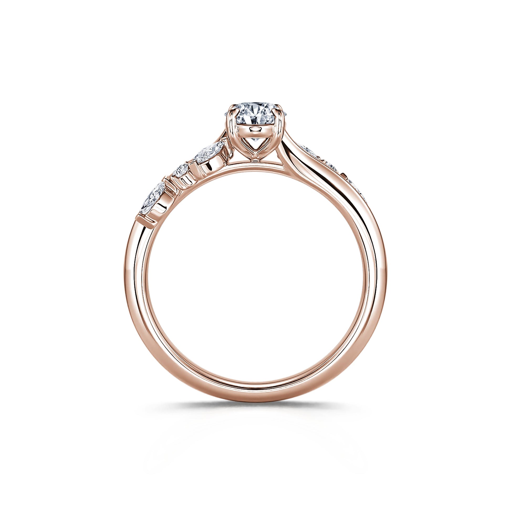 Solitaire or rose diamant ovale & navette Elona 3
