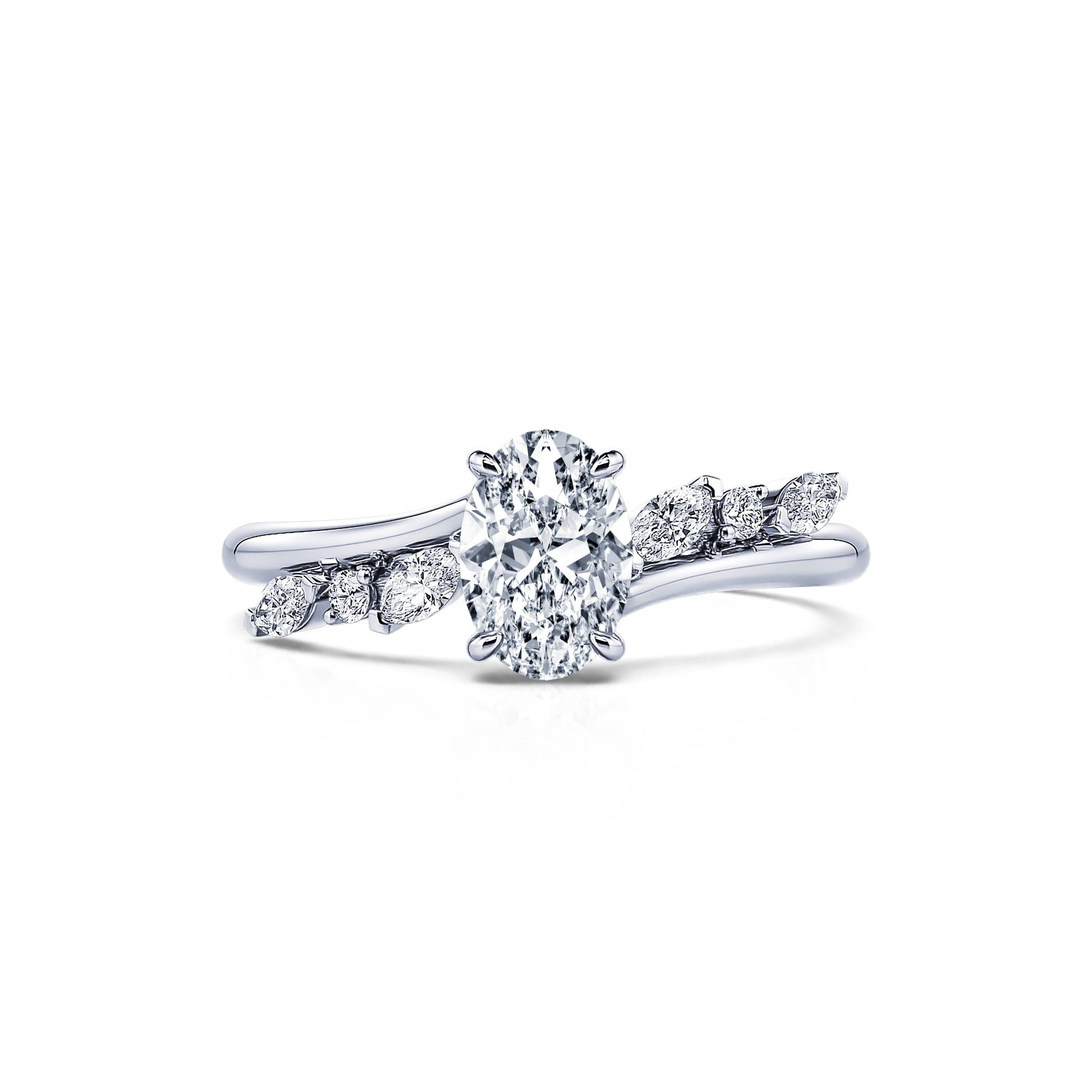 Solitaire platine diamant ovale & navette Elona 1