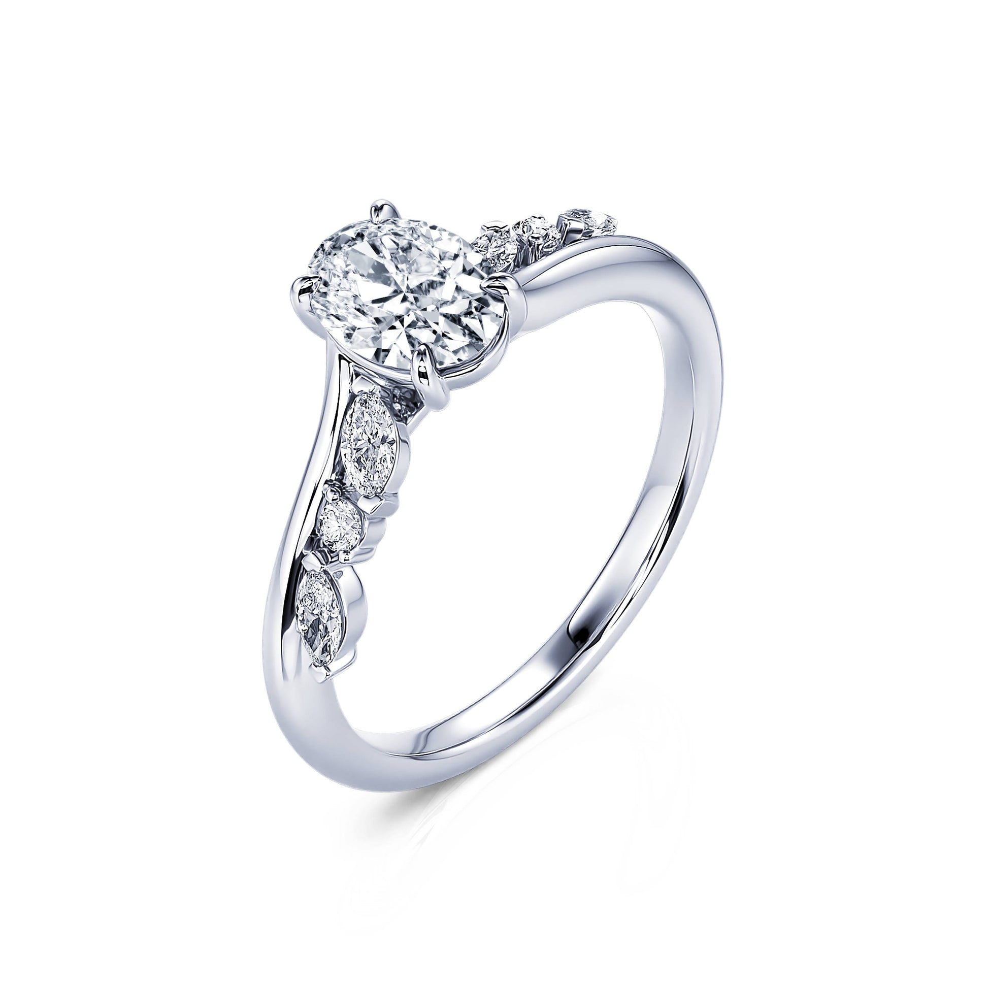 Solitaire platine diamant ovale & navette Elona 2
