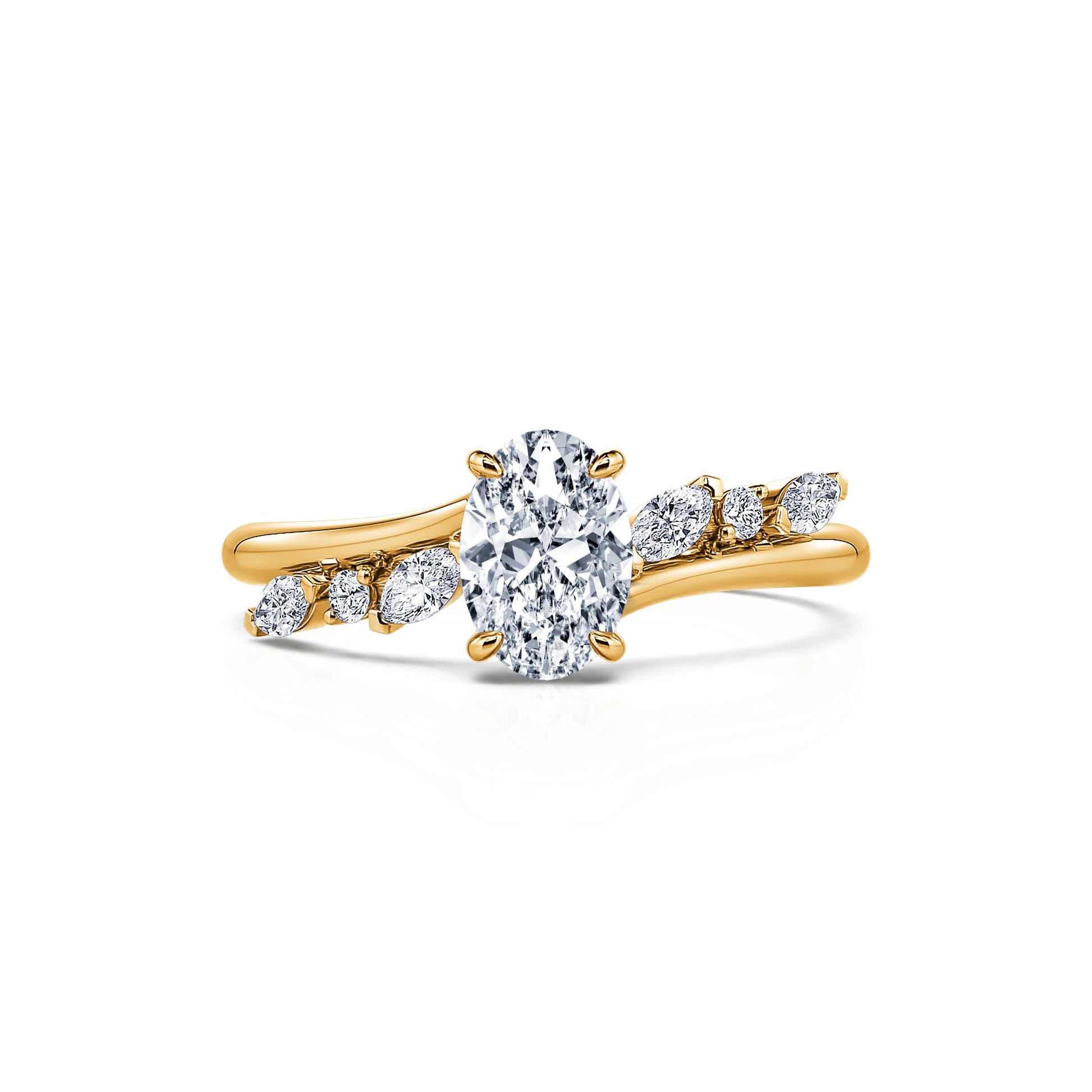 Solitaire or jaune diamant ovale & navette Elona 1
