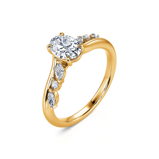 Elona - Solitaire or jaune diamant ovale & navette #2