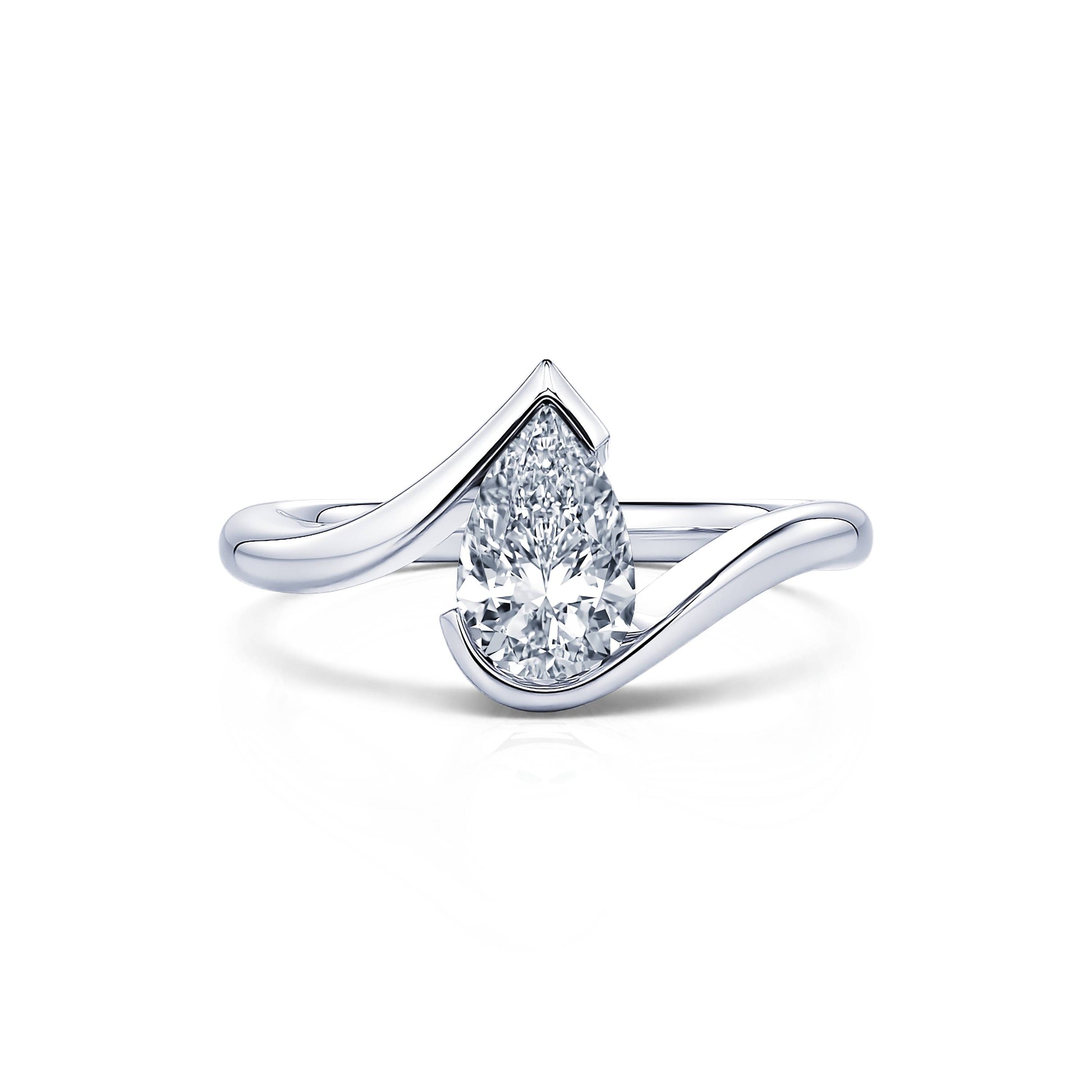 Bague de fiançailles poire en platine diamant Golda 1