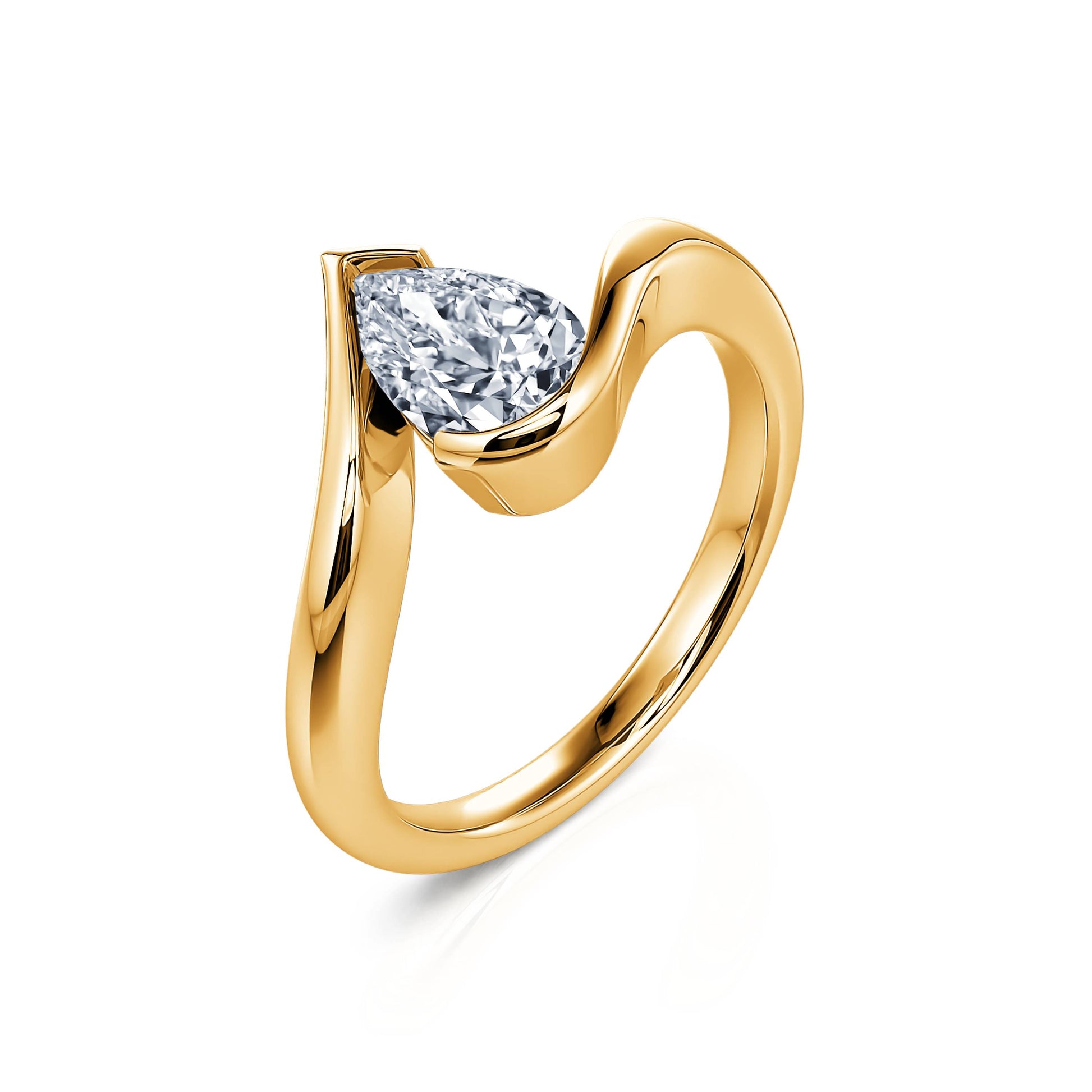 Bague de fiançailles poire en or jaune diamant Golda 2