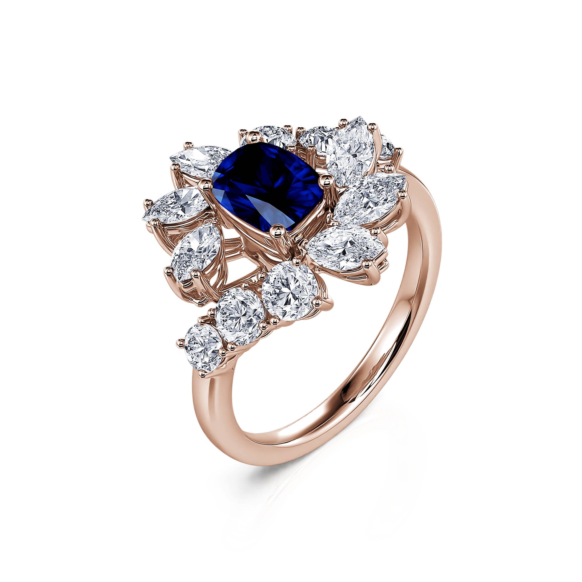 Bague marguerite diamant de synthèse et saphir en or rose Mira Saphir 2