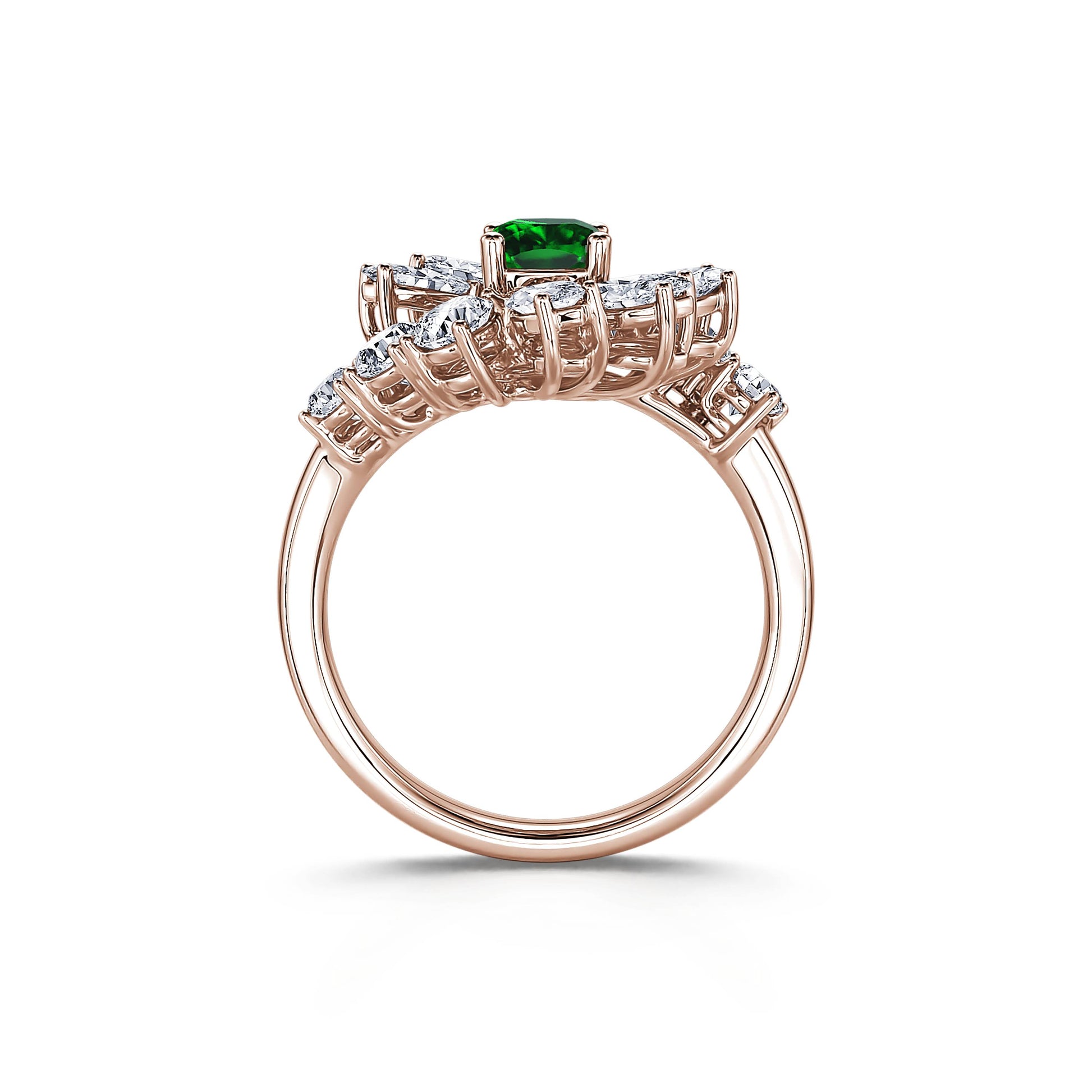 Bague marguerite diamant de synthèse et émeraude en or rose Mira Émeraude 3